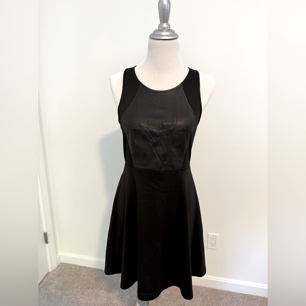 NEW w/Tags Monteau Black Faux Leather Panel Mini Dress Size L